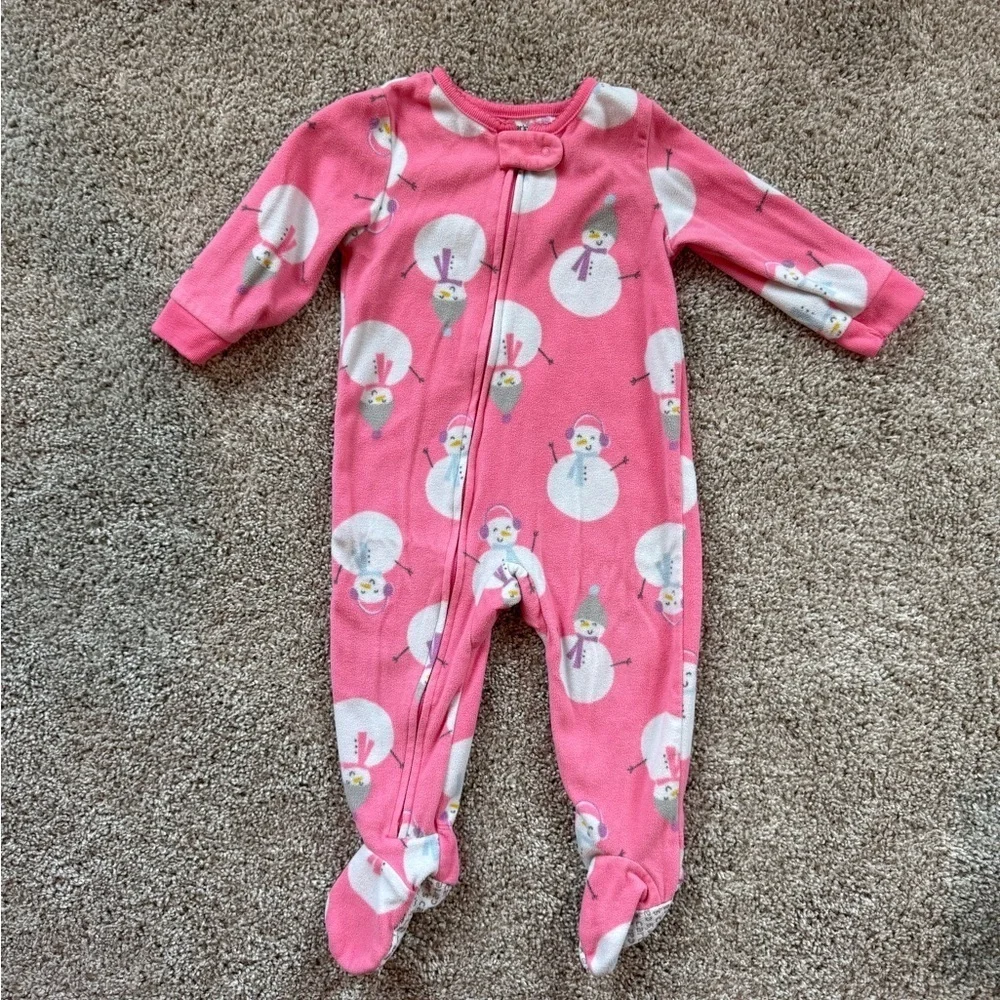 Carter’s Baby Girl Pink Snowman Footed Sleeper Pajamas - Size 12 Months